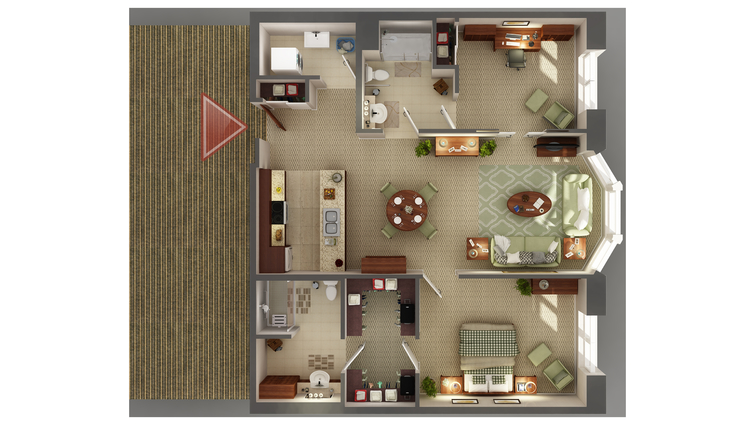 Architectural floor plan of a living unit.