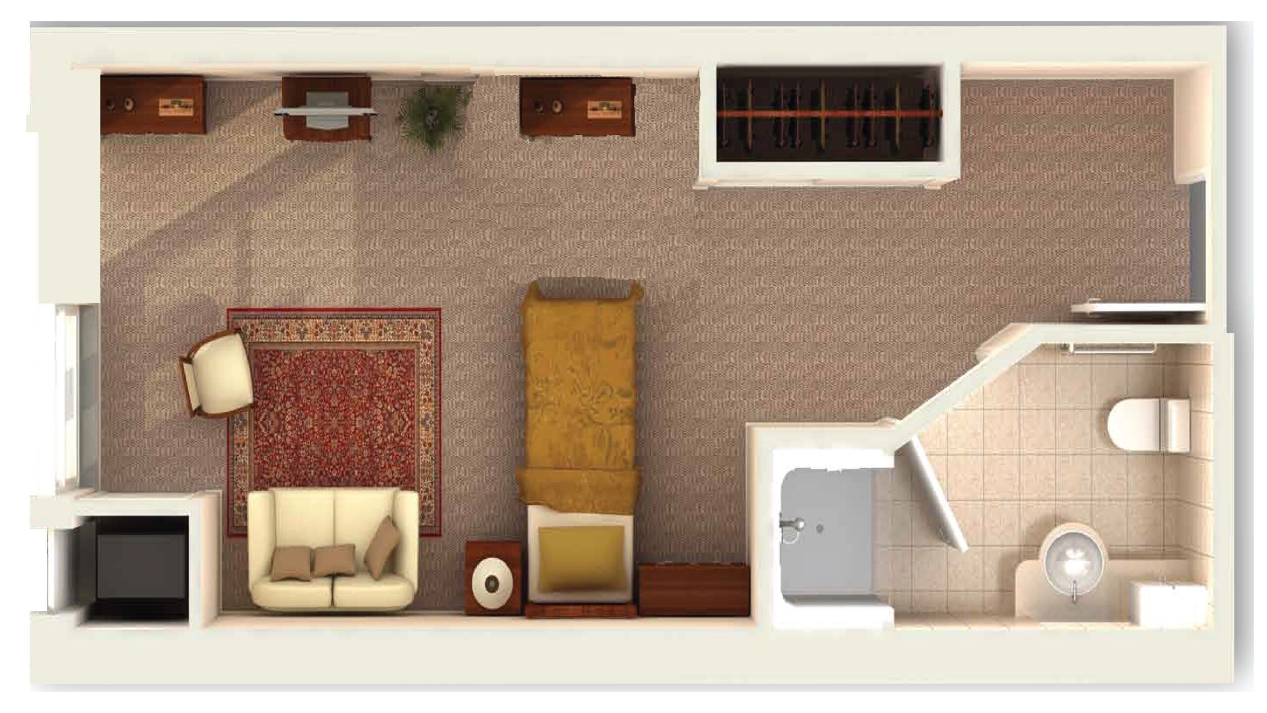 Interior layout of a private room.
