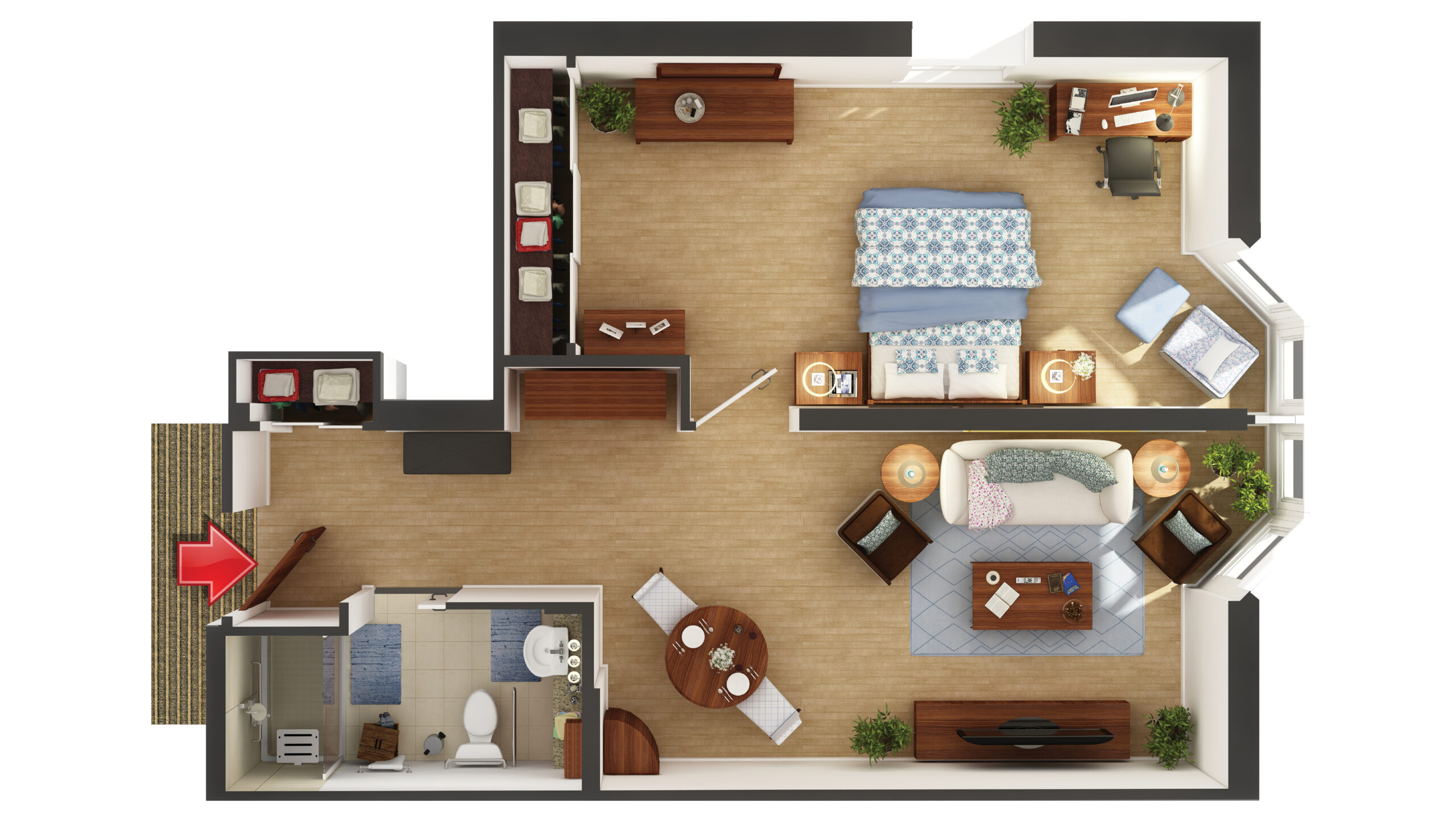 Architectural floor plan of a room.