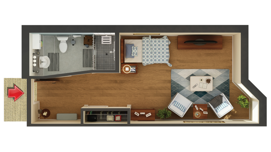 Architectural floor plan of a resident room