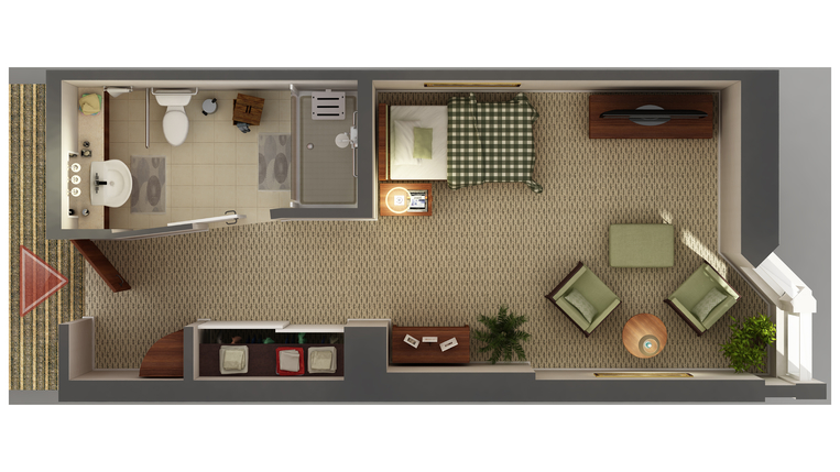 Architectural floor plan of a resident room.