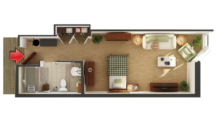 Architectural floor plan of a living unit