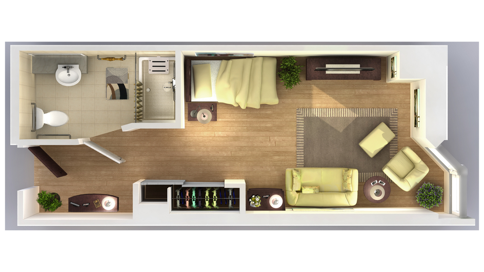 Architectural floor plan of a living unit