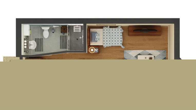 Basic layout of a private resident room.