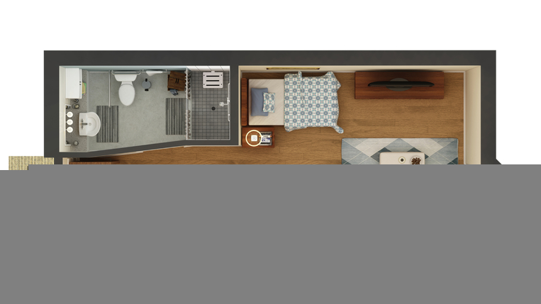 Floor plan layout of a resident room
