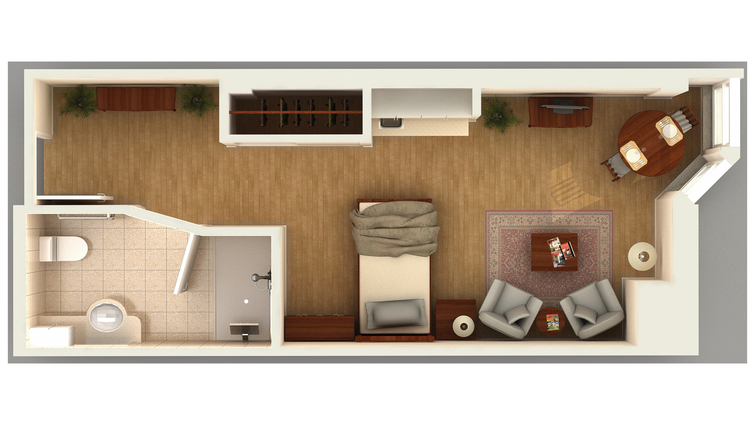 Floor plan of a private resident room.