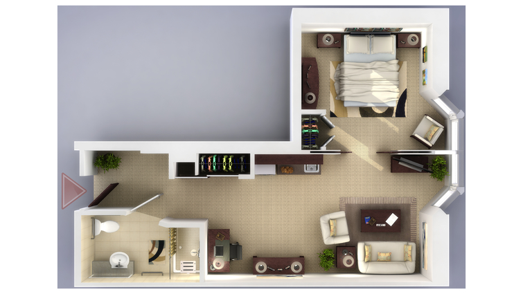 Architectural floor plan of a living unit.