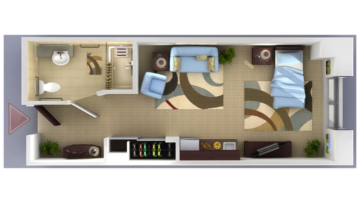 Architectural floor plan of a resident room.