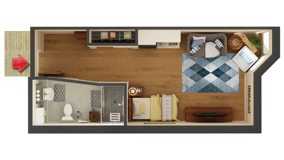 Floor plan of a resident room layout