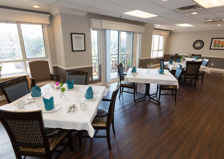 Dining area set up for a meal service