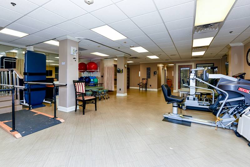 Interior view of a therapy room with equipment