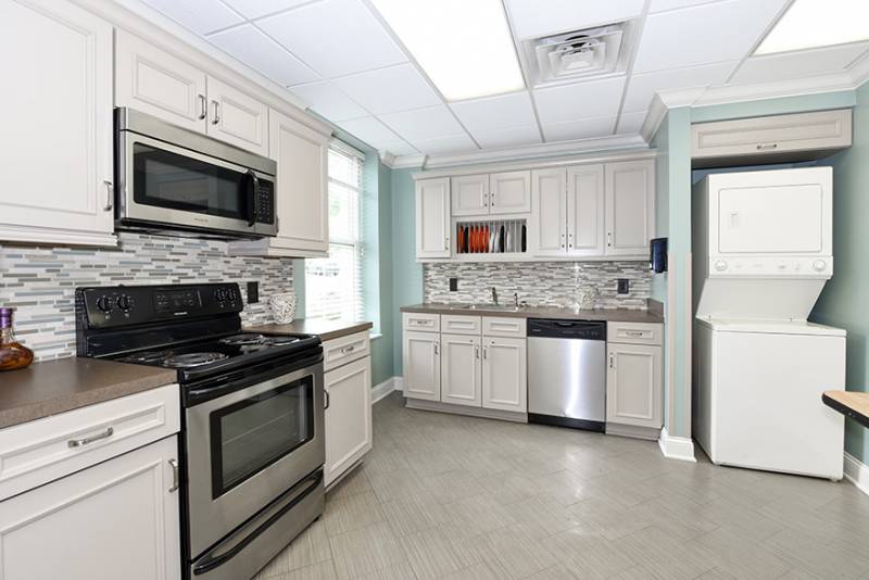 Modern kitchen with appliances and countertop space