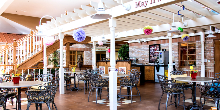 Interior dining area with tables and decorations.