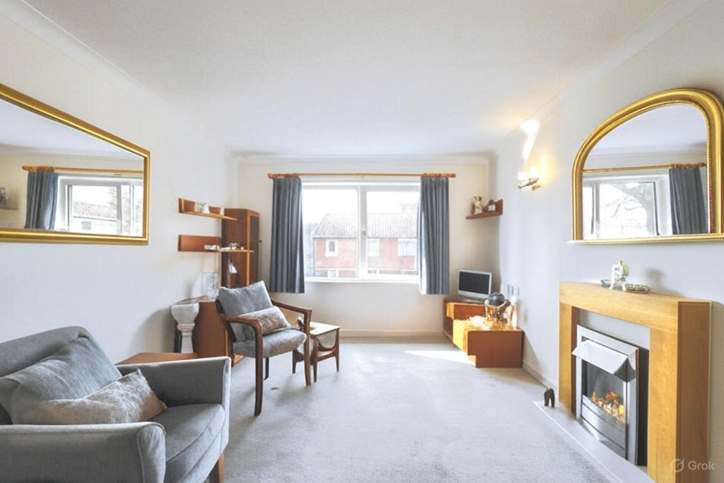 Bright and cozy living room with large windows