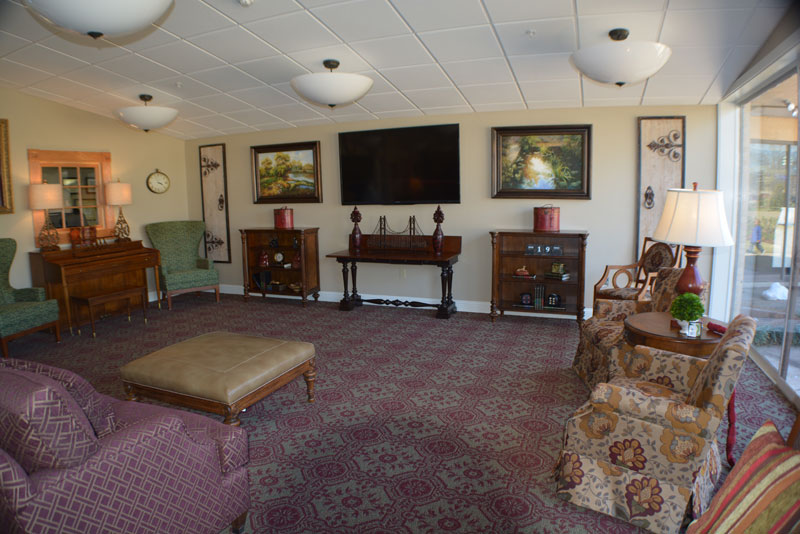 Comfortable common area with seating and decor.