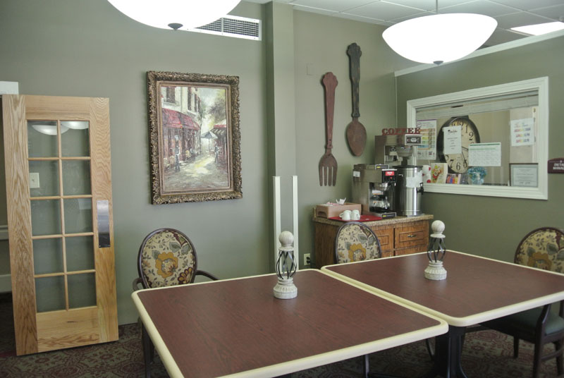 Dining area with tables and decorations