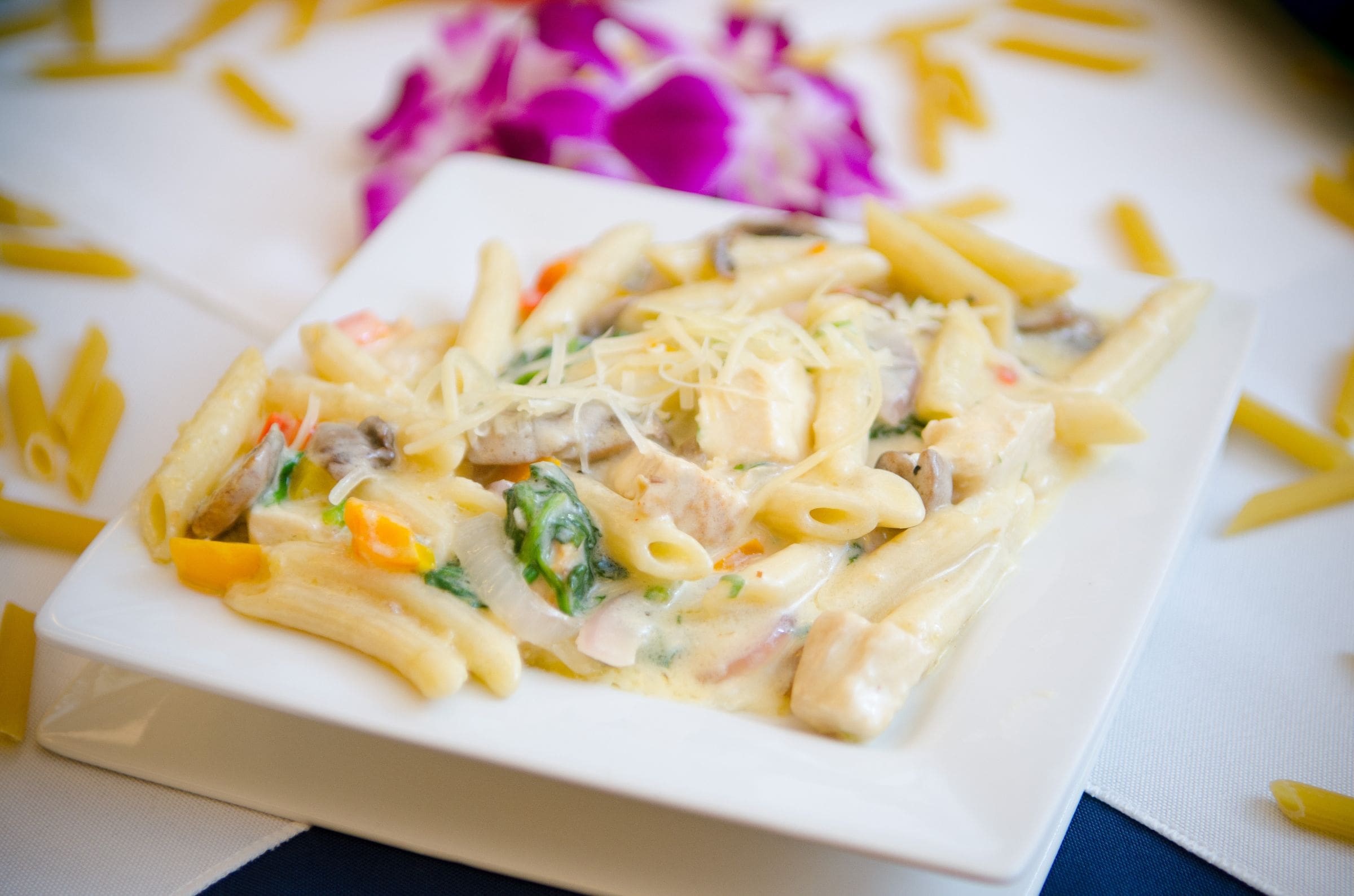 Delicious pasta dish presented on a plate.