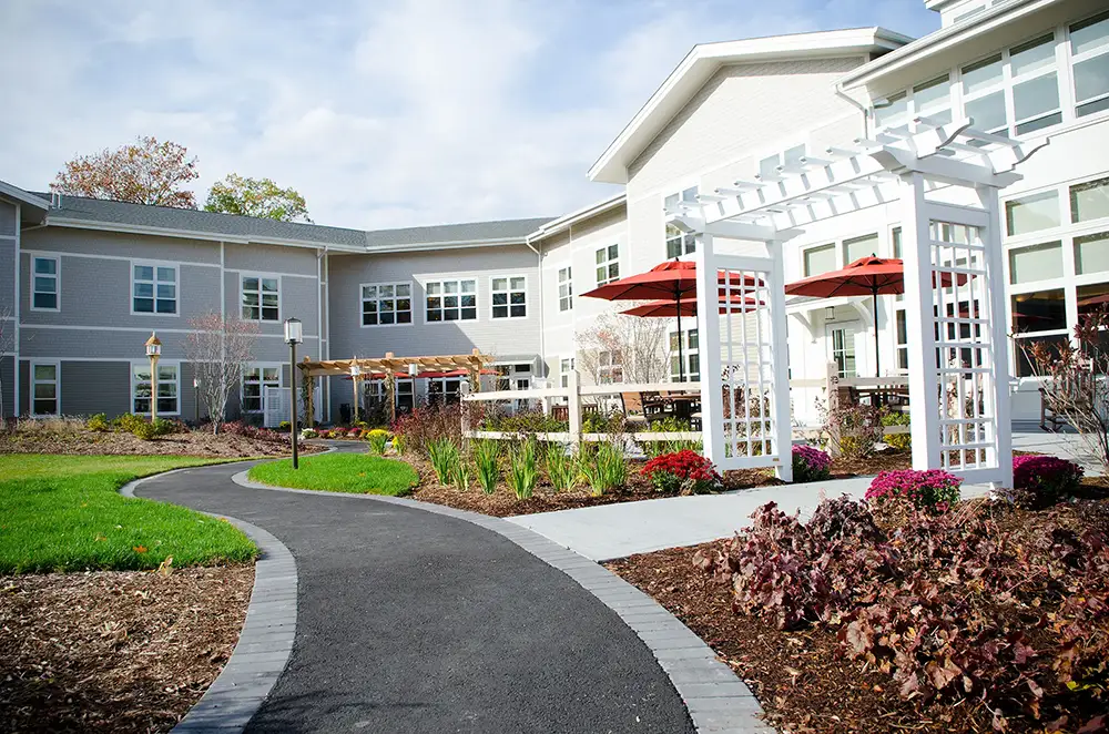 Outdoor pathway leading to a residential facility