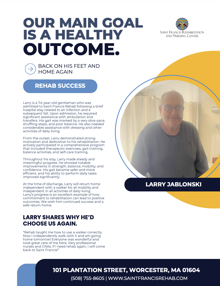 Resident Larry sharing his rehabilitation success story