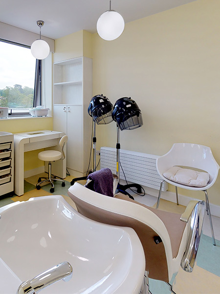 Interior view of a hair salon area