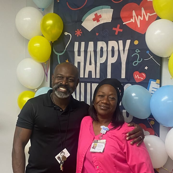 Two staff members celebrating Nurses Week.