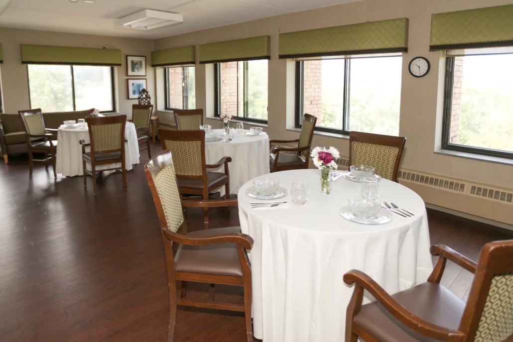 Dining room with tables set for meals