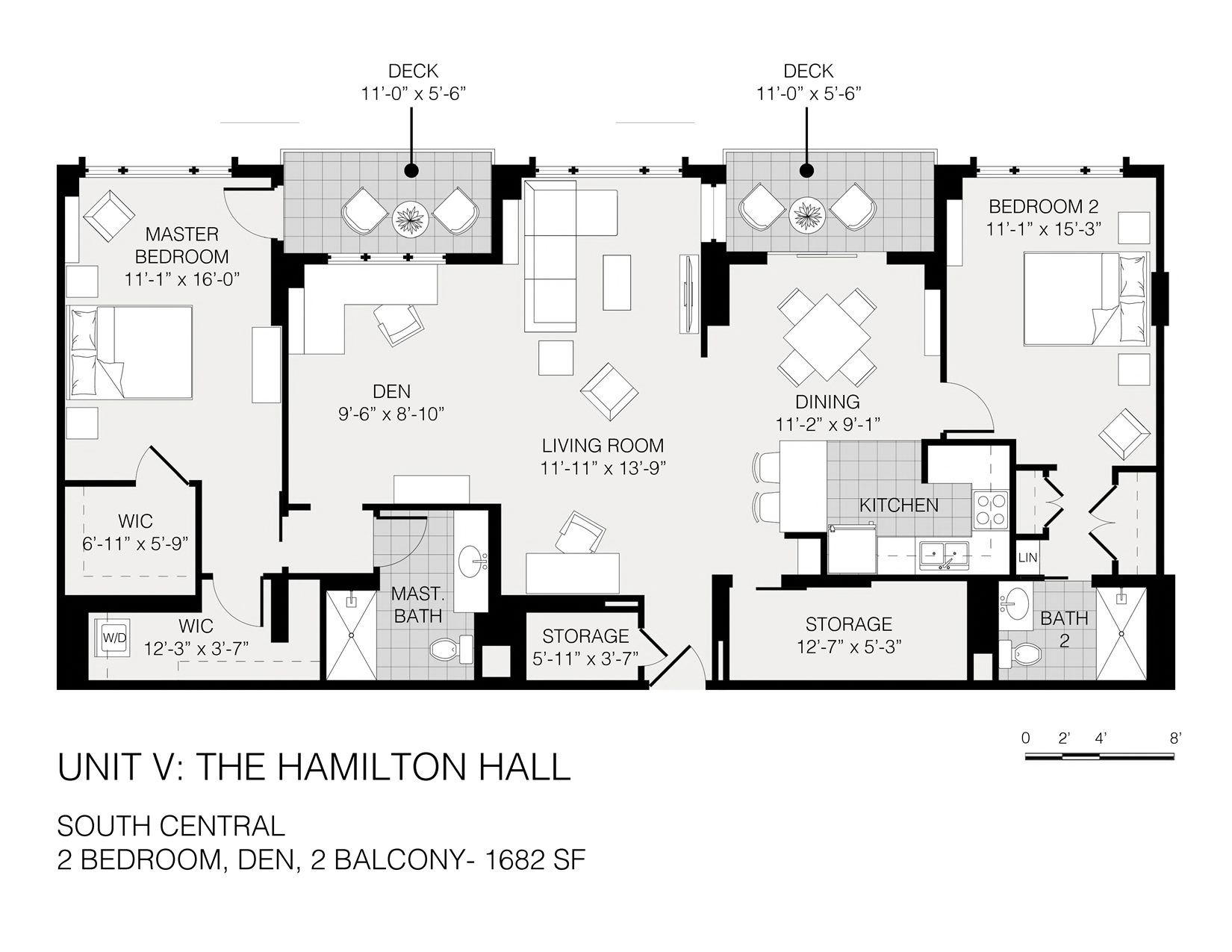 Floor plan layout of a two-bedroom unit