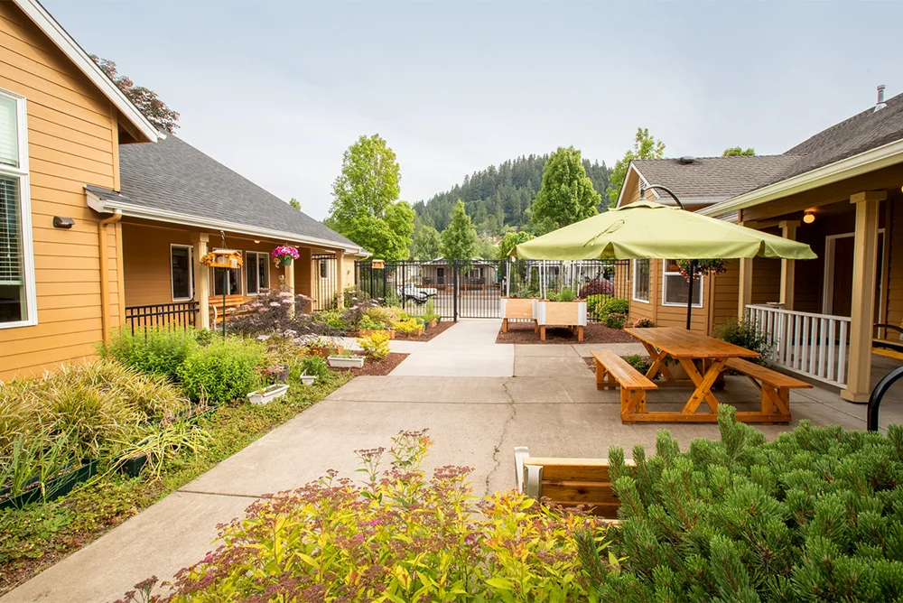 Courtyard with seating and greenery