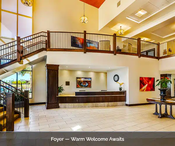 Bright and welcoming foyer at a senior living facility