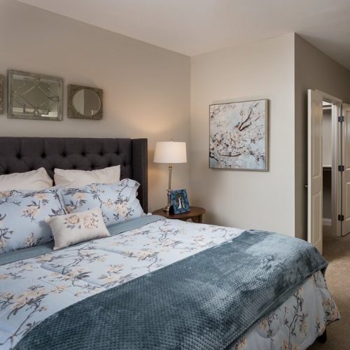 Well-decorated bedroom in a senior living facility
