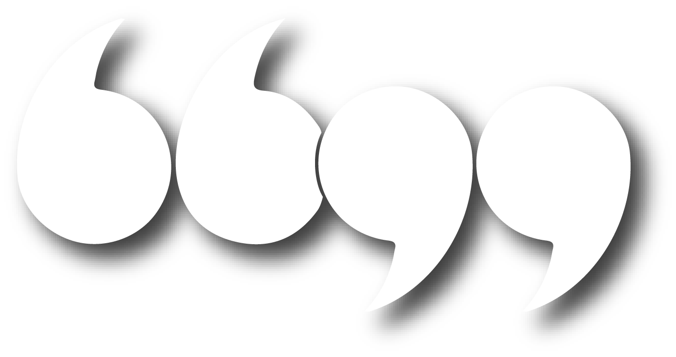 White quotation marks on a black background