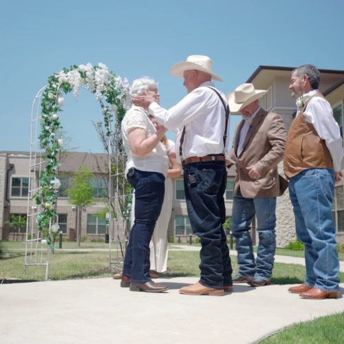 Residents celebrating a special event in an outdoor space