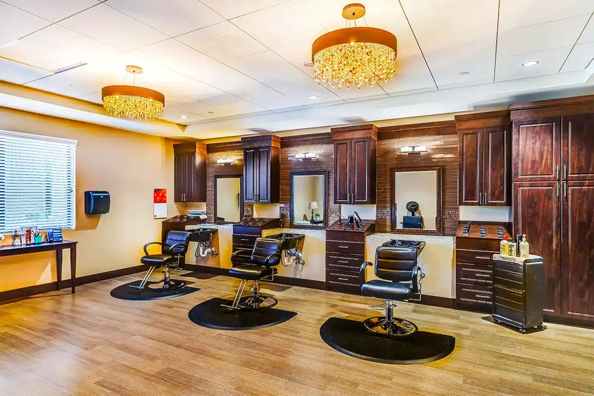 Interior of a hair salon with styling stations