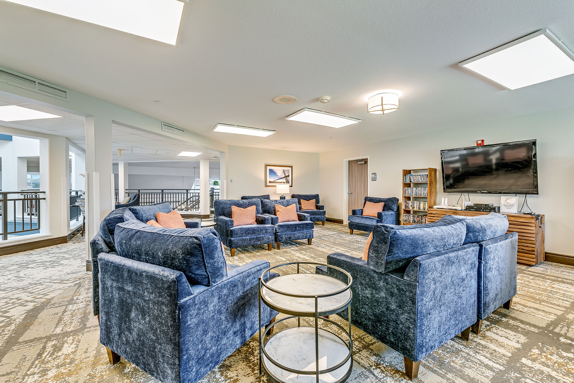 Bright common area with comfortable seating