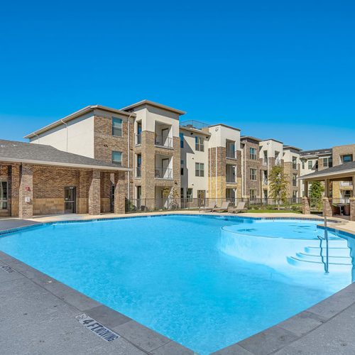Outdoor pool area at a senior living facility