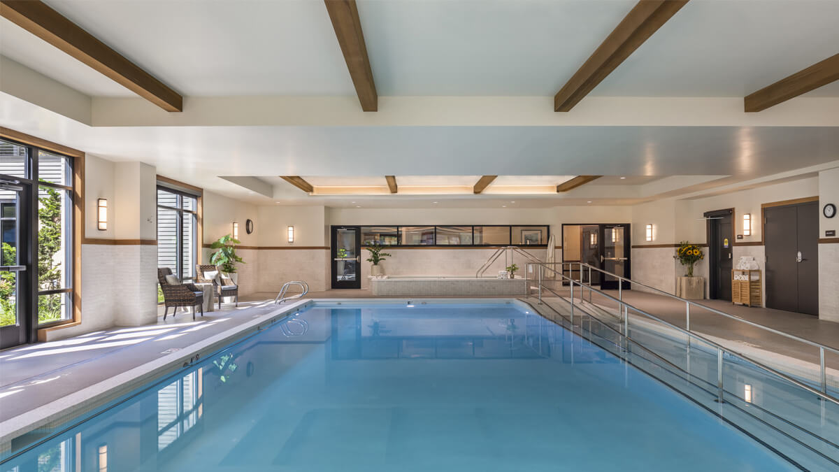 Indoor pool area with natural light