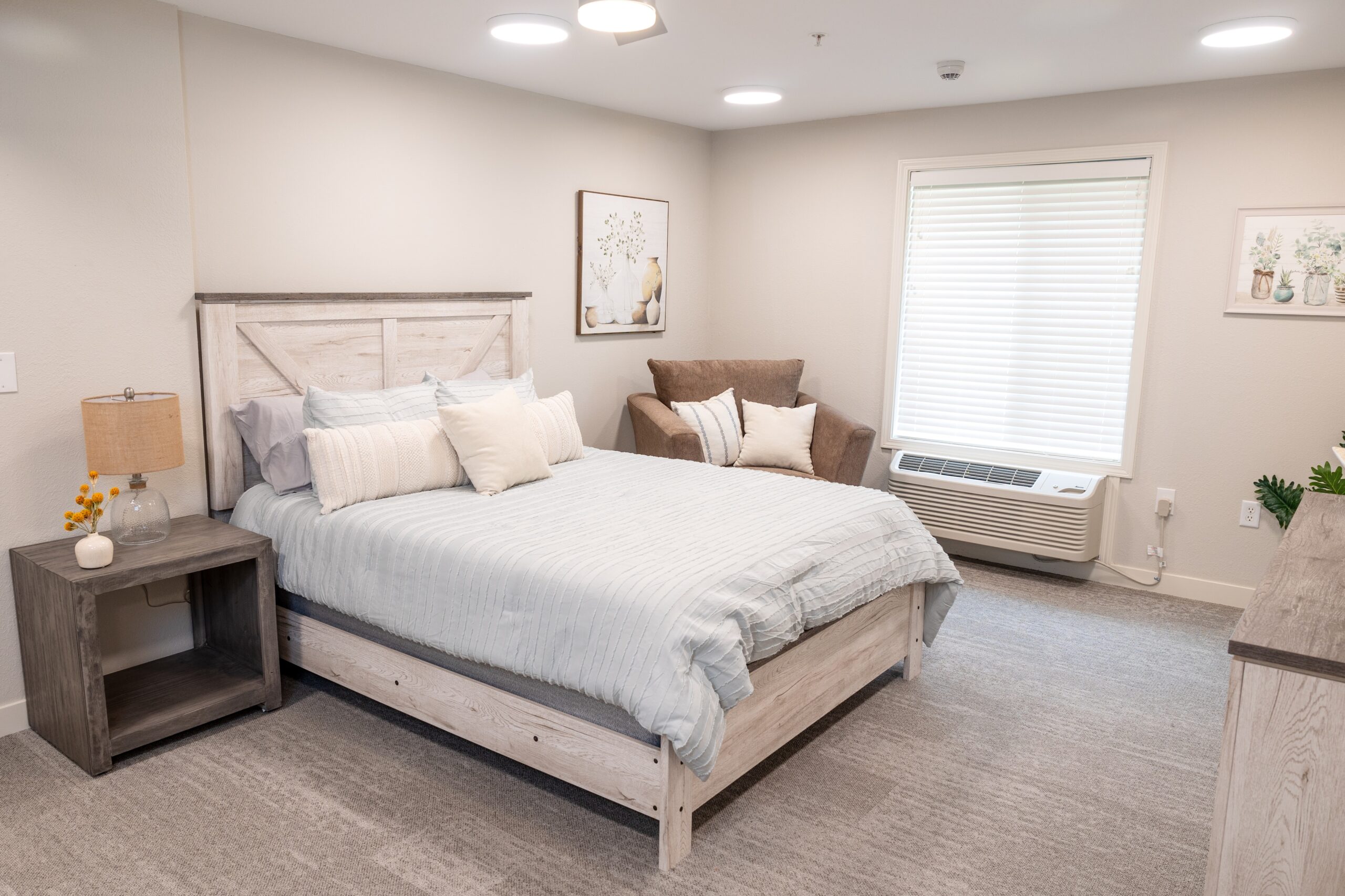Bright, spacious resident room with cozy decor