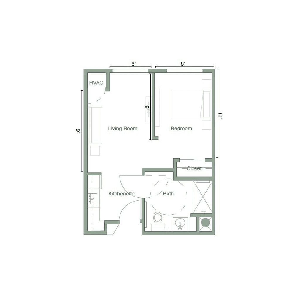 Architectural floor plan of a living unit