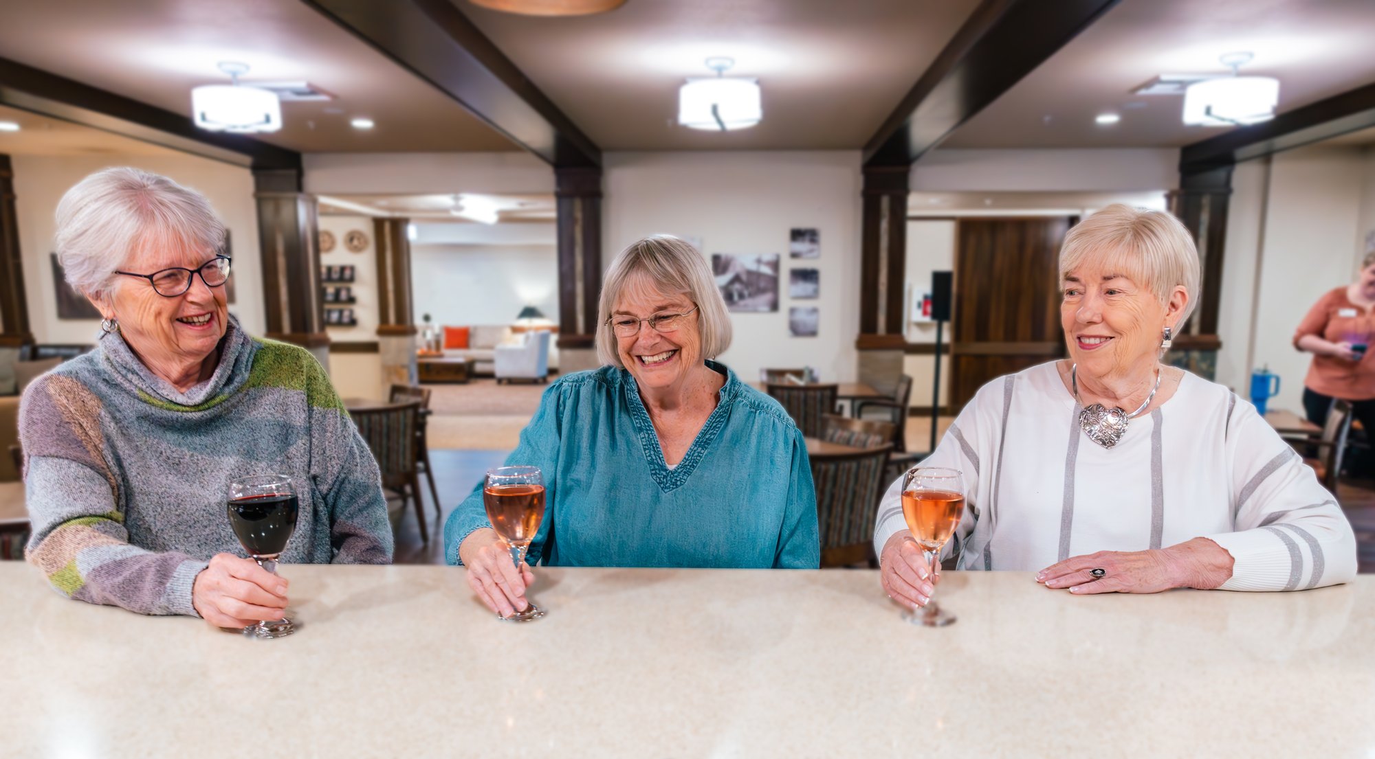 Residents enjoying drinks in a common area