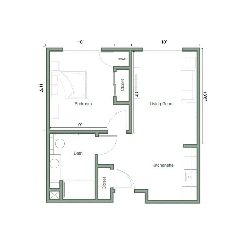 Architectural floor plan of a resident unit