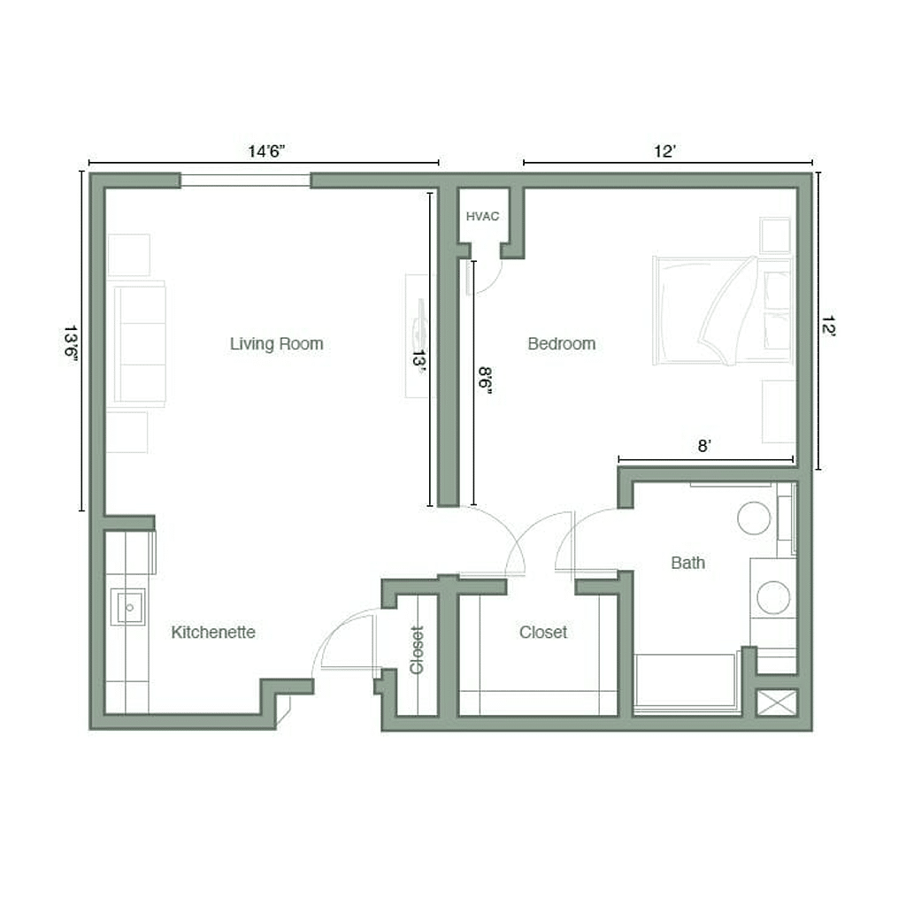 Architectural floor plan of a living unit