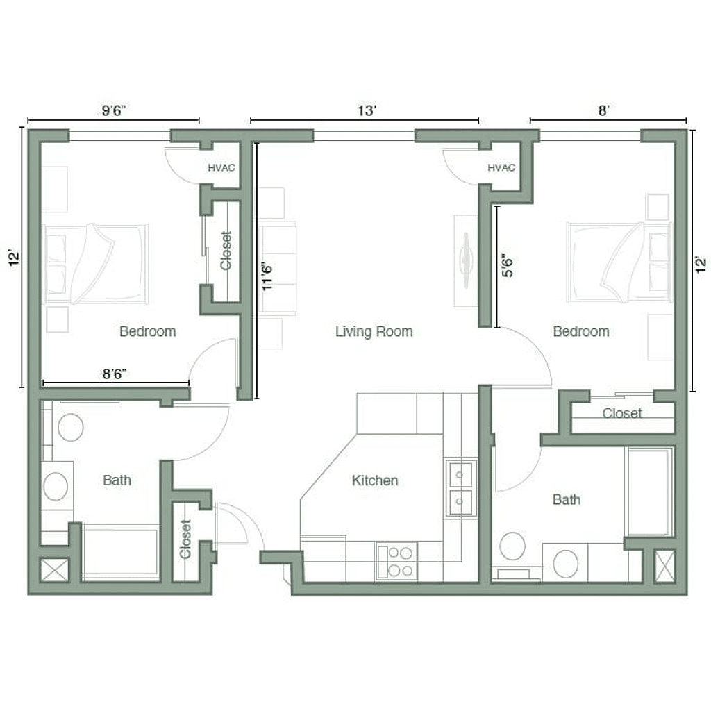 Architectural floor plan for a living unit