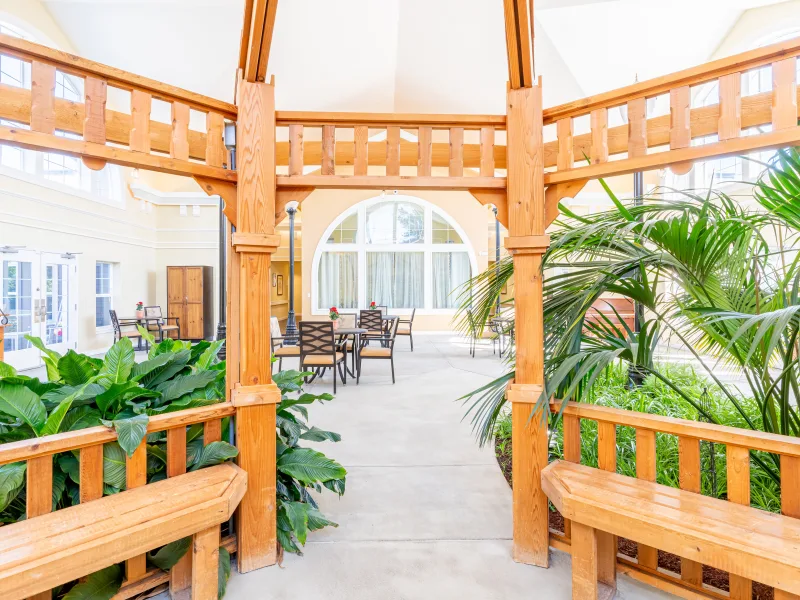 Indoor courtyard with seating and plants