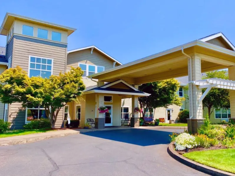 Exterior view of Evergreen Senior Living entrance