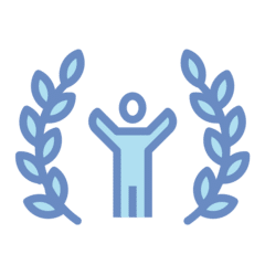 Logo with a figure and laurel leaves