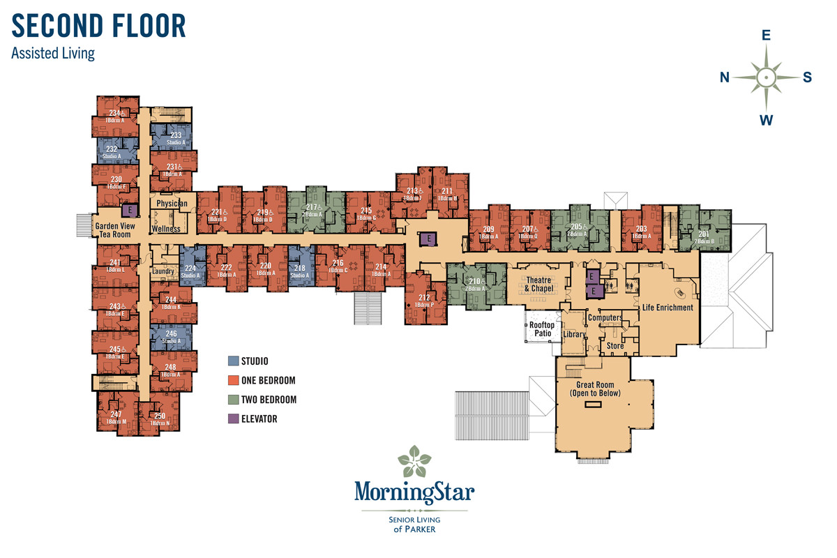 Floor plan of the second floor for assisted living