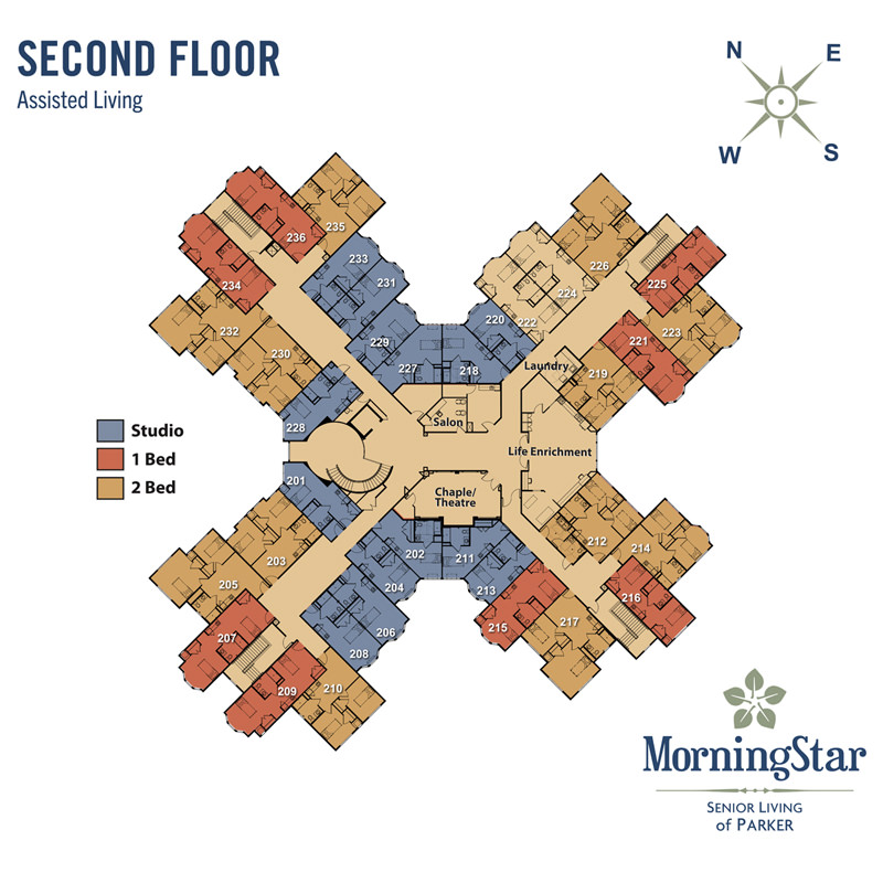 Second floor layout of MorningStar Senior Living