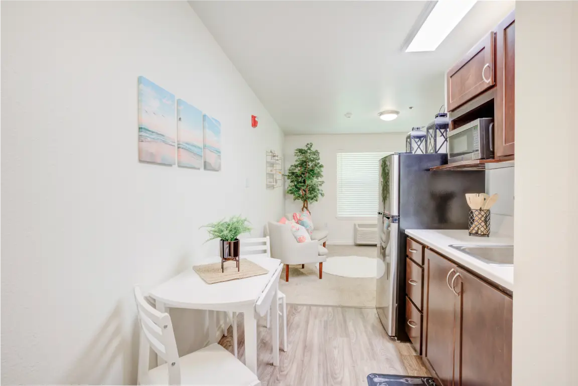Modern kitchenette area in a senior living unit