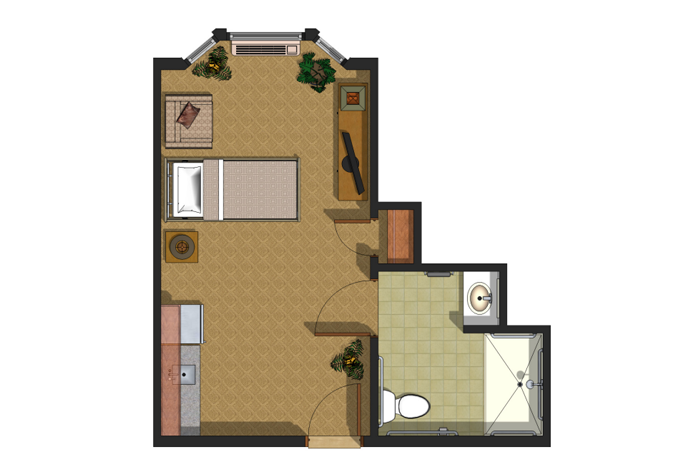 Architectural floor plan of a resident room