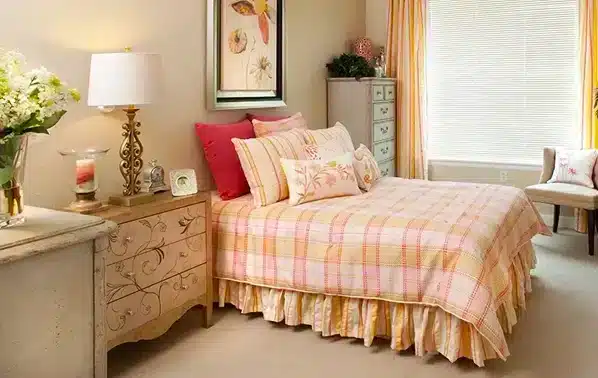 Cozy private resident room with floral decor